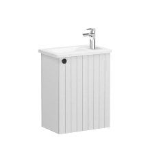 Vitra Root Groove 69185 Lavabo Dolabı, Kapaklı, 45 Cm, Kompakt, Mat Açık Gri, Köşeli Lavabolu, Sağ